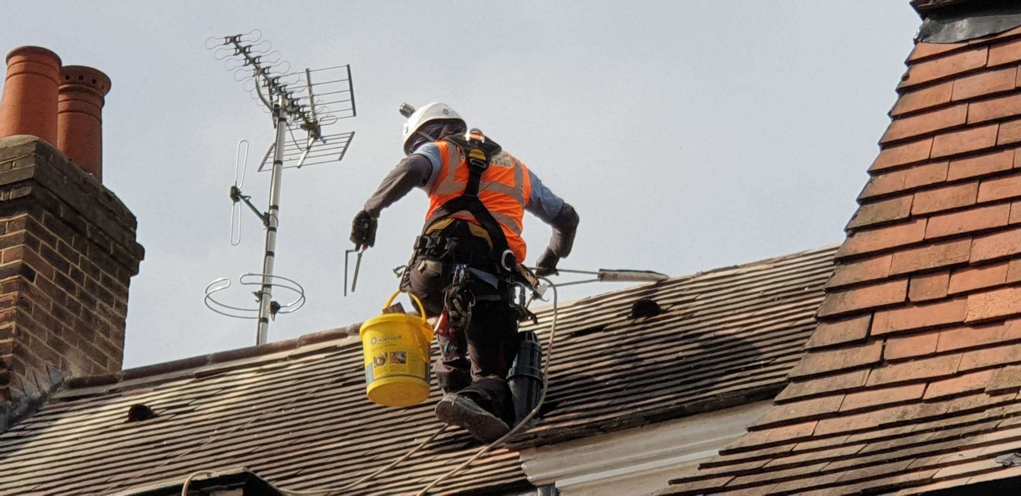 Rope access roof and chimney repair works at height